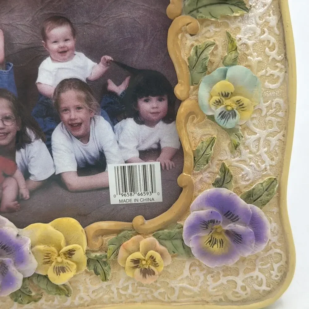 Vintage Picture Frame Ceramic Cottagecore Y2K Roses Floral Yellow 4x6 Family Mom
